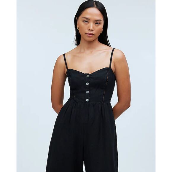 Madewell Sleeveless Wide Leg Jumpsuit 100% Linen Black Pockets Flowy US 2 NWT - Picture 5 of 16